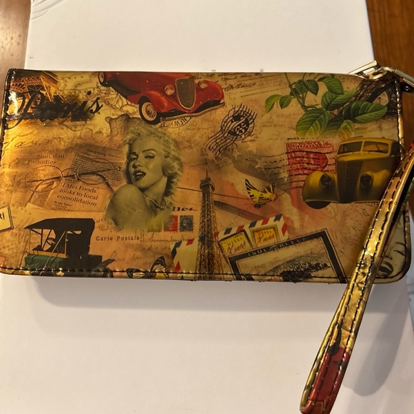 Nostalgia Women’s Wallet 1950’s Theme Marilyn Monroe Cars Eiffel Tower 8x4.5” - Picture 12 of 12